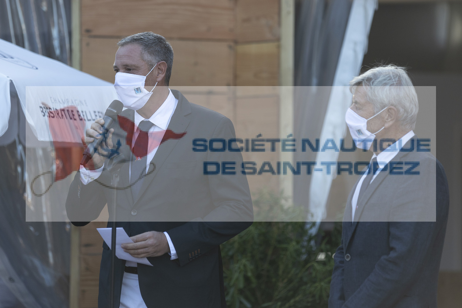26 09 2020, Saint-Tropez (FRA,83), Les Voiles de Saint-Tropez 2020, Day 1, Village opening, Tony Oller (DG SNST), Pierre Roinson (PDT SNST)