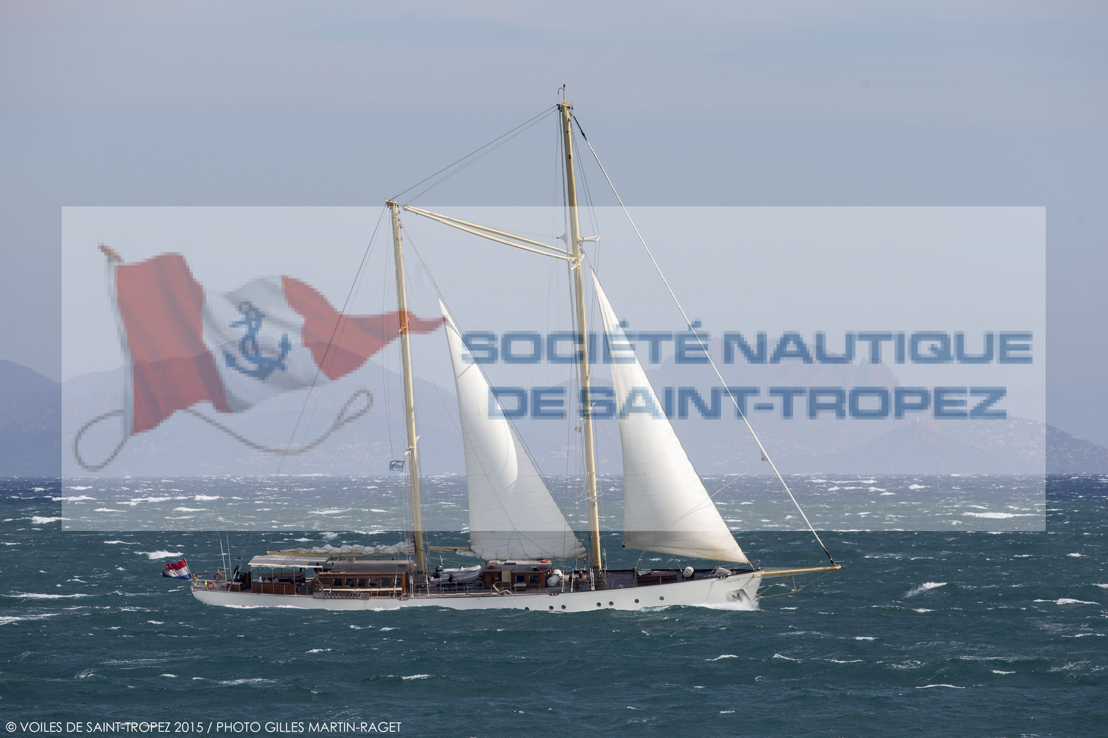 30 09 2015, Saint-Tropez (FRA,83), Voiles de Saint-Tropez, Day 3, Races cancelled, cruising yacht Chronos (55m, Roeder Tutzing design, Ark construction)