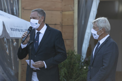 26 09 2020, Saint-Tropez (FRA,83), Les Voiles de Saint-Tropez 2020, Day 1, Village opening, Tony Oller (DG SNST), Pierre Roinson (PDT SNST)