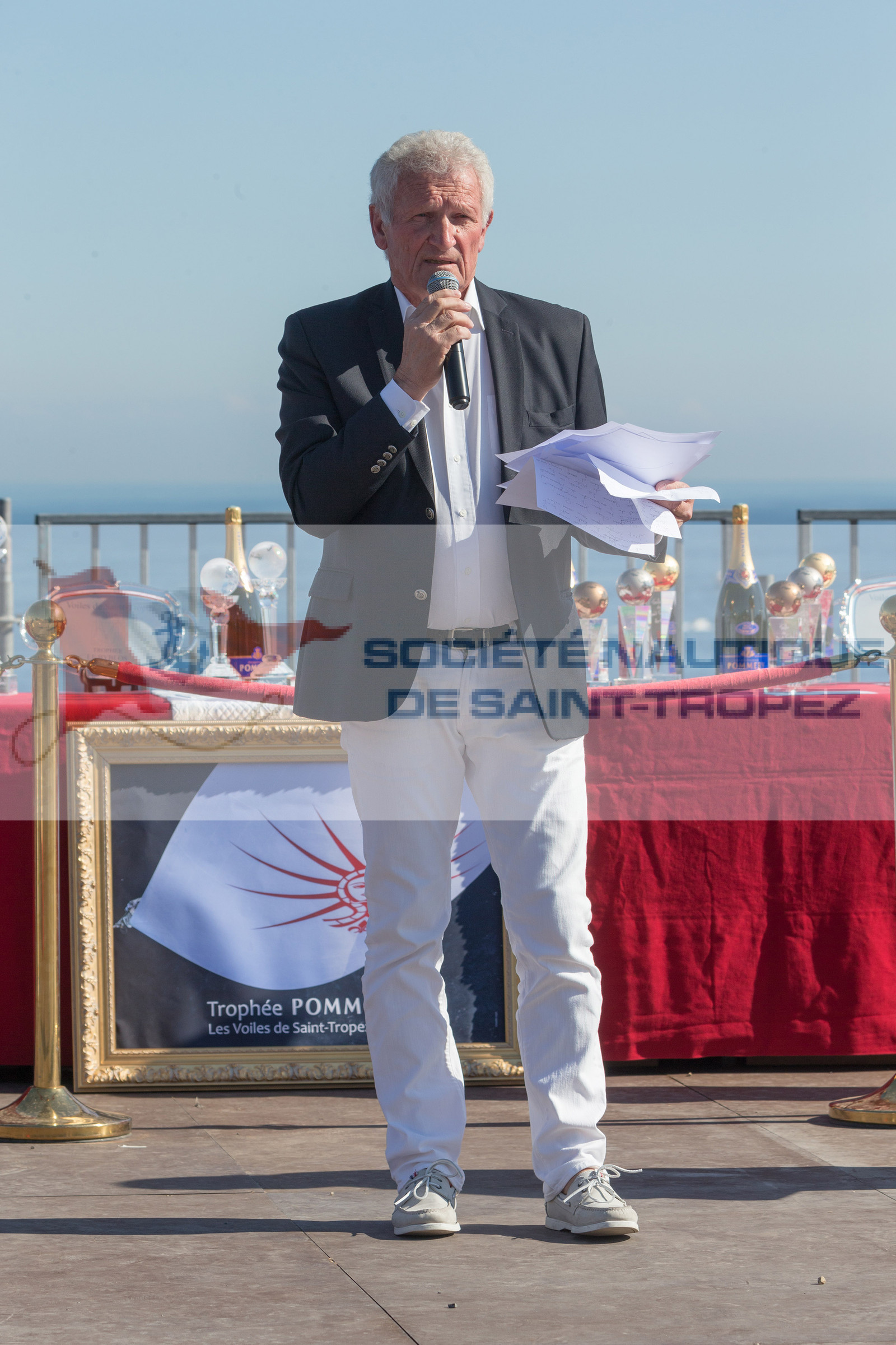 02 10 2016, Saint-Tropez (FRA,83), Voiles de Saint-Tropez 2016, Prizegiving, André Beaufils, Pdt SNST